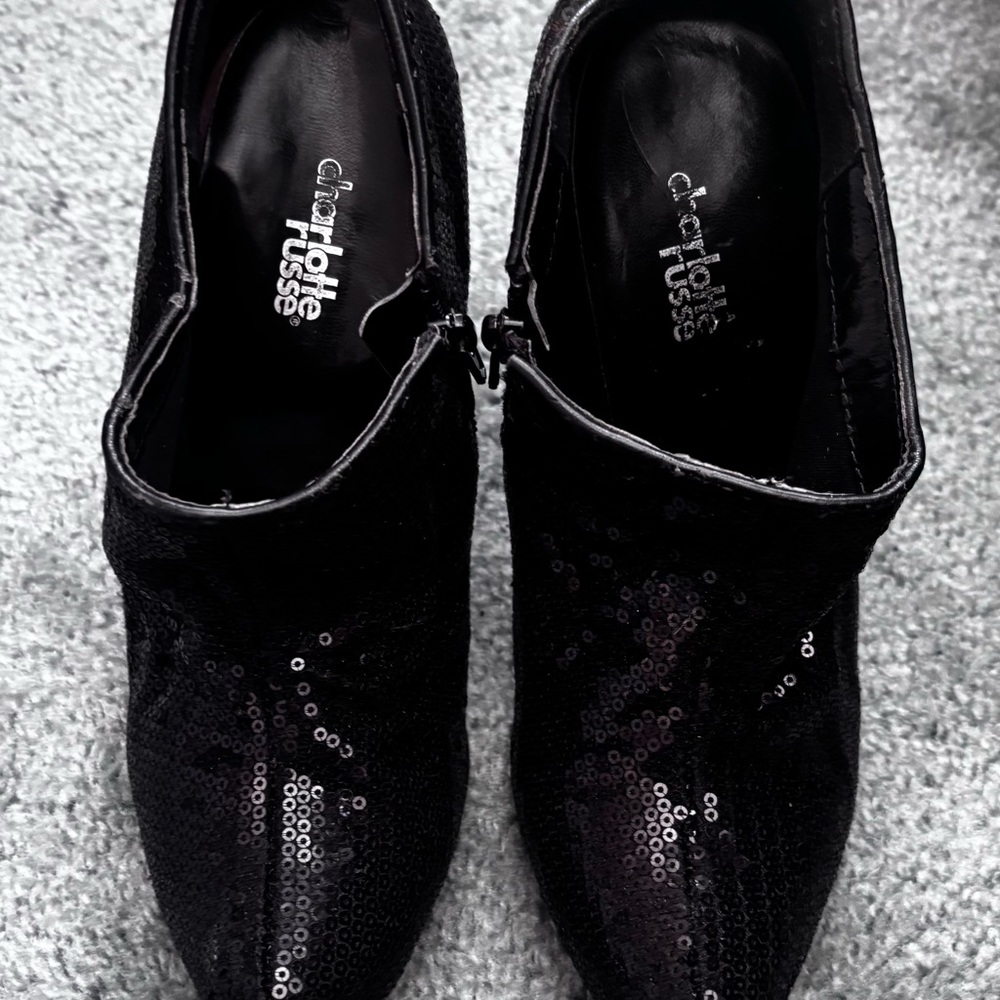 Charlotte Russe Black Sequin Ankle Booties
